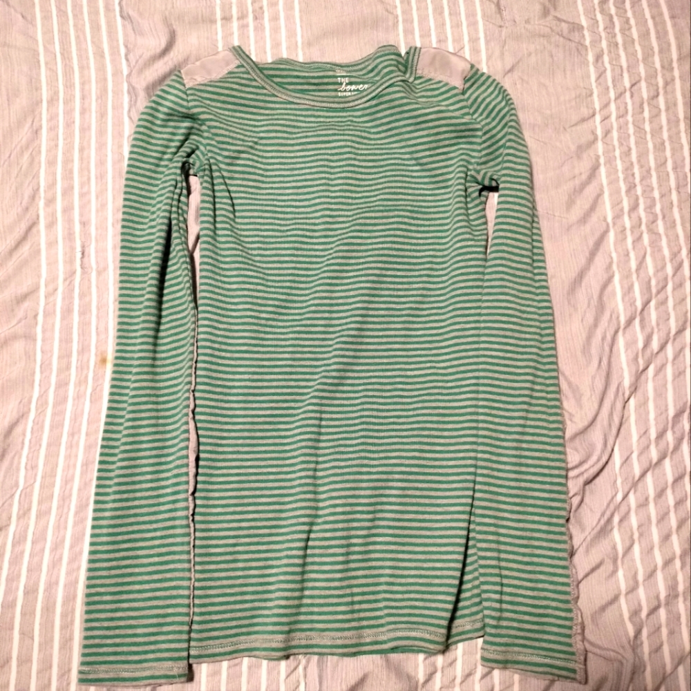 Gap Girls XS Grey/green striped shirt convertable sleeve